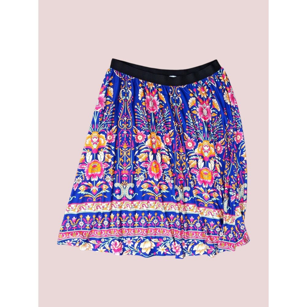Izuria Vibrant Bohemian Floral Midi Skirt - Plus Size 3XL - Elastic Waist